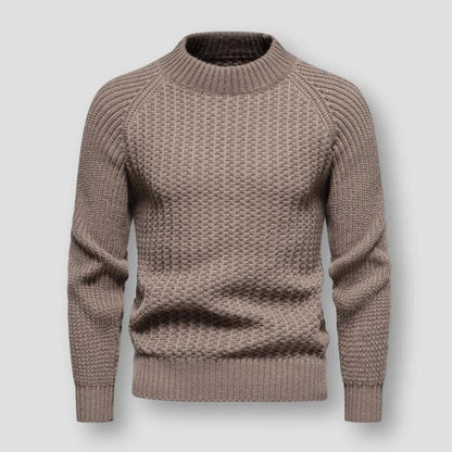 Waffle Knit Sweater for Men - Crew Neck, Wool Blend, Winter