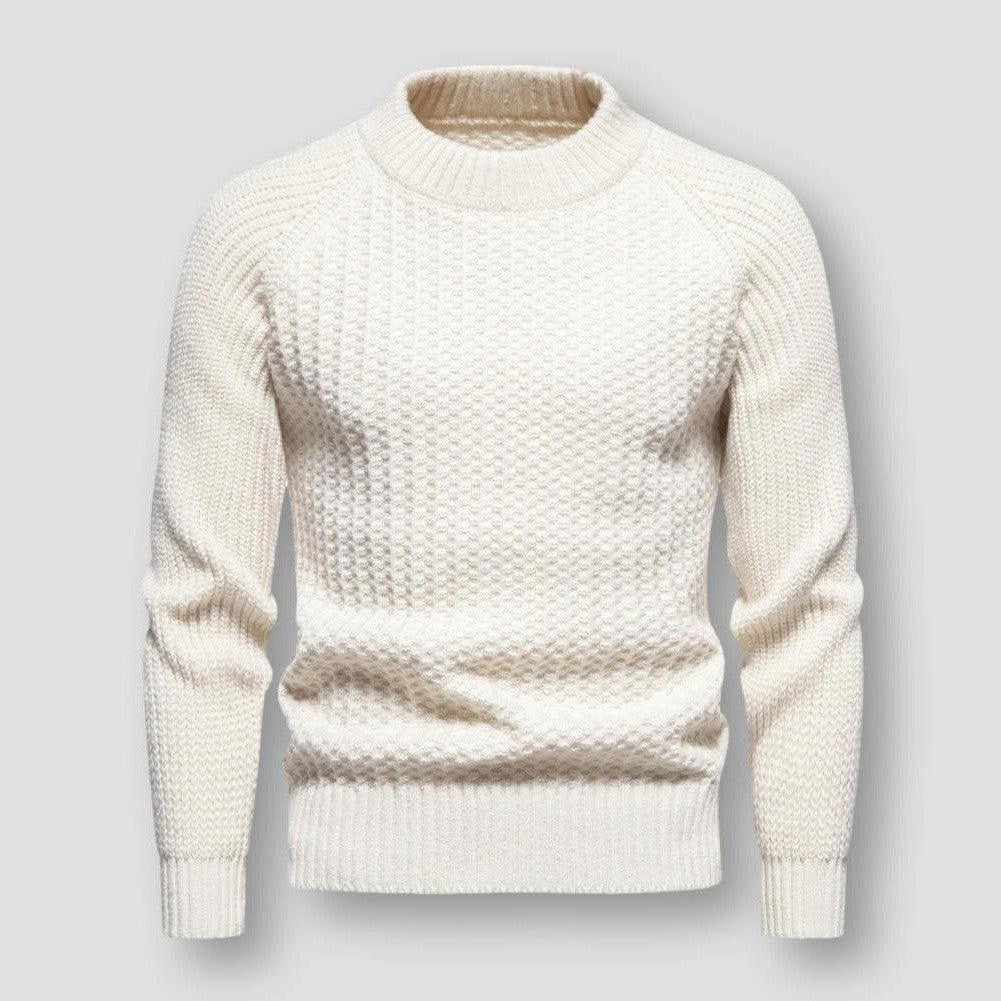 Pull en Tricot Gaufré pour Hommes - Col Rond, Laine Mélangée, Hiver