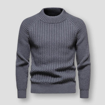 Waffle Knit Sweater for Men - Crew Neck, Wool Blend, Winter