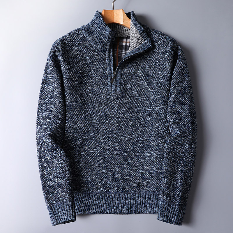 Pull en Tricot pour Hommes avec Col Montant Demi-Zippé – Mélange de Laine et Style Décontracté