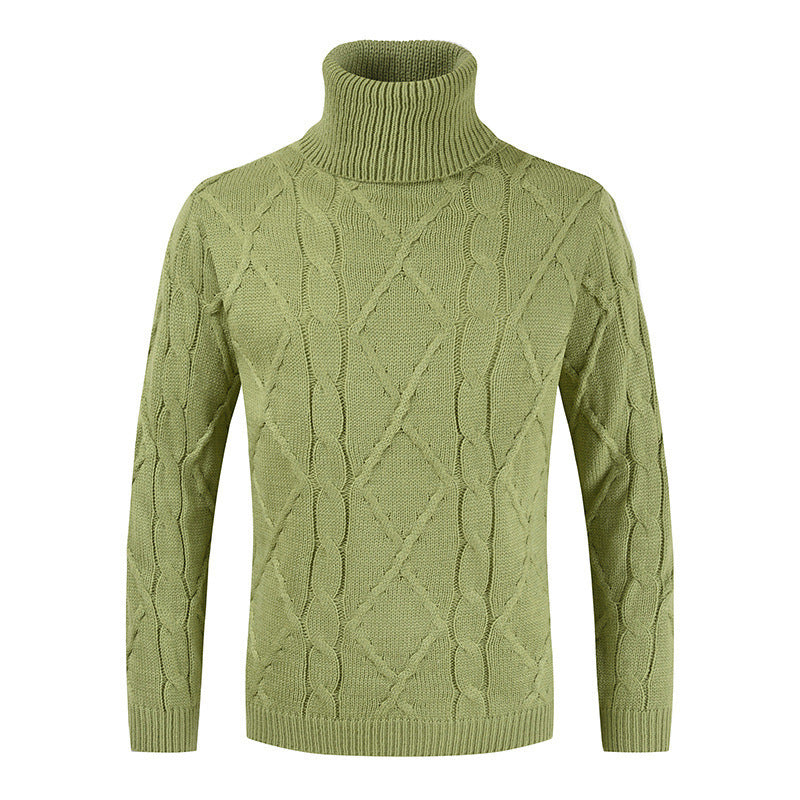 Pull pour Homme en Coton, Col Roulé Ample et Confortable - Tricot Torsadé, Idéal pour les Saisons Fraîches