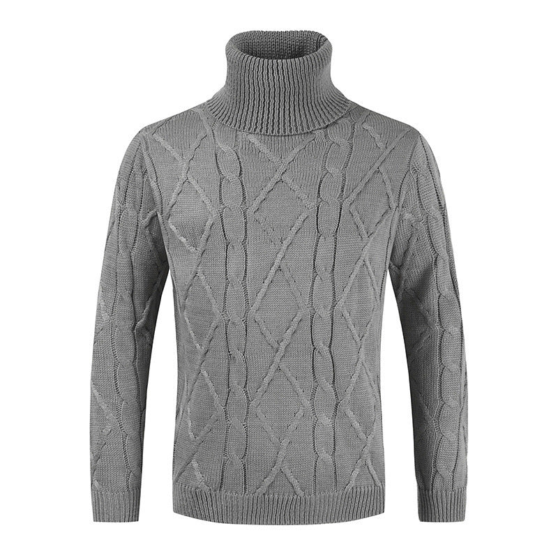 Pull pour Homme en Coton, Col Roulé Ample et Confortable - Tricot Torsadé, Idéal pour les Saisons Fraîches