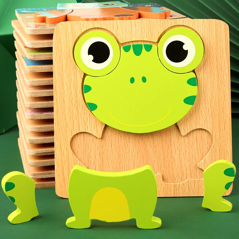 3D Wooden Puzzle of Colorful Animals for Children – Durable and Interactive Educational Game, 14.7 x 14.7 cm
