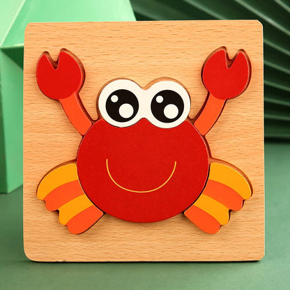 3D Wooden Puzzle of Colorful Animals for Children – Durable and Interactive Educational Game, 14.7 x 14.7 cm