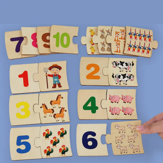 Educational Wooden Puzzle with Numbers – Learning Toy for 3-Year-Old Children, Durable Material, Dimensions 11 x 6 cm