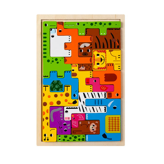 Montessori Educational Wooden Puzzle with Animals – Transport Toy for Children 3 Years and Older, Improves Fine Motor Skills