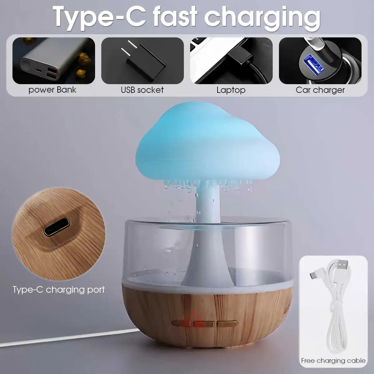Rain Cloud Humidifier with Colorful Lighting and Aroma Diffuser – 300ml Capacity, 6-Hour Runtime