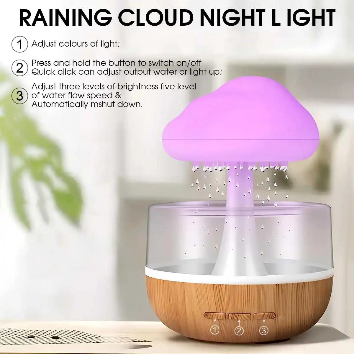 Rain Cloud Humidifier with Colorful Lighting and Aroma Diffuser – 300ml Capacity, 6-Hour Runtime