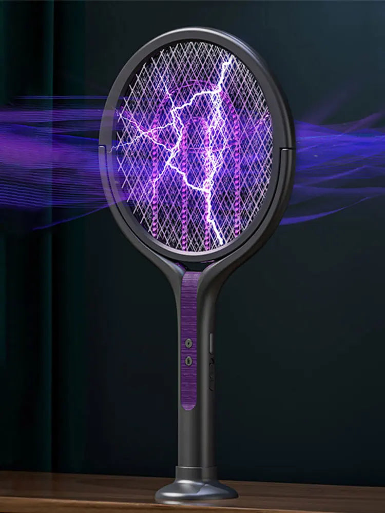 Rechargeable Bug Zapper Racket with Rotating Head and Extendable Reach – 2 in 1 Fly Killer and Mosquito Trap