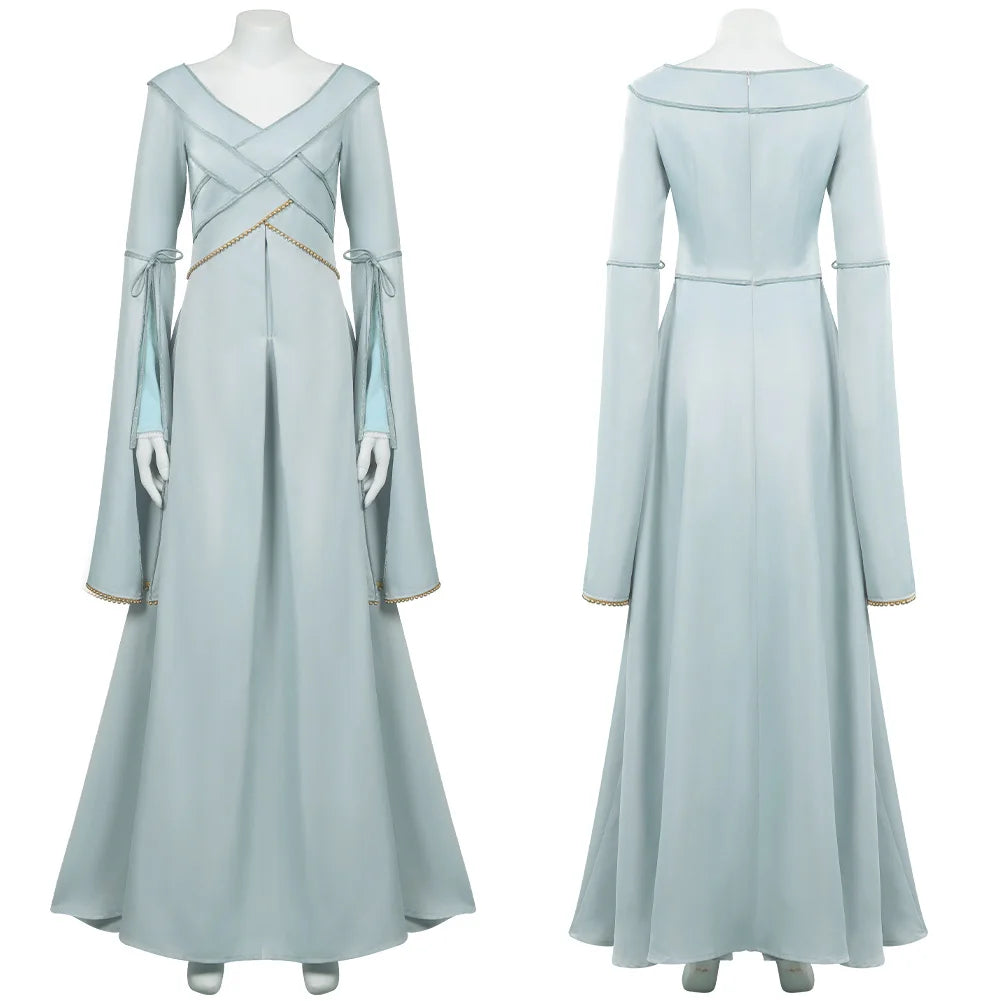 Alicent Medieval Cosplay Dress in Jacquard Cotton with Flowing Sleeves for Halloween