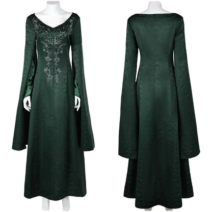 Alicent Medieval Cosplay Dress in Jacquard Cotton with Flowing Sleeves for Halloween
