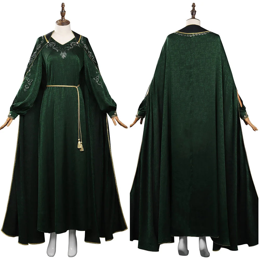 Alicent Medieval Cosplay Dress in Jacquard Cotton with Flowing Sleeves for Halloween