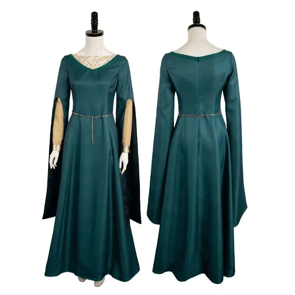Alicent Medieval Cosplay Dress in Jacquard Cotton with Flowing Sleeves for Halloween