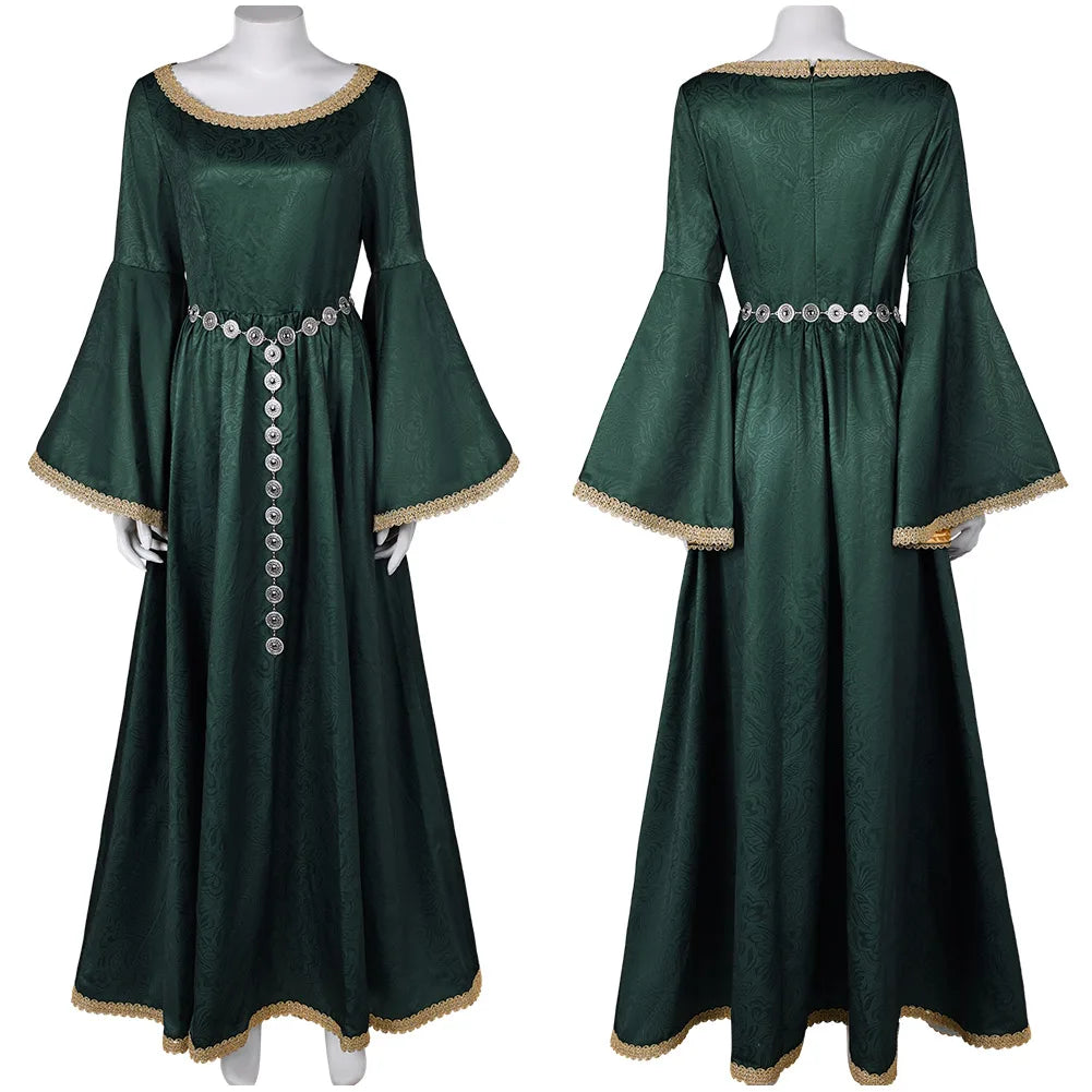 Alicent Medieval Cosplay Dress in Jacquard Cotton with Flowing Sleeves for Halloween