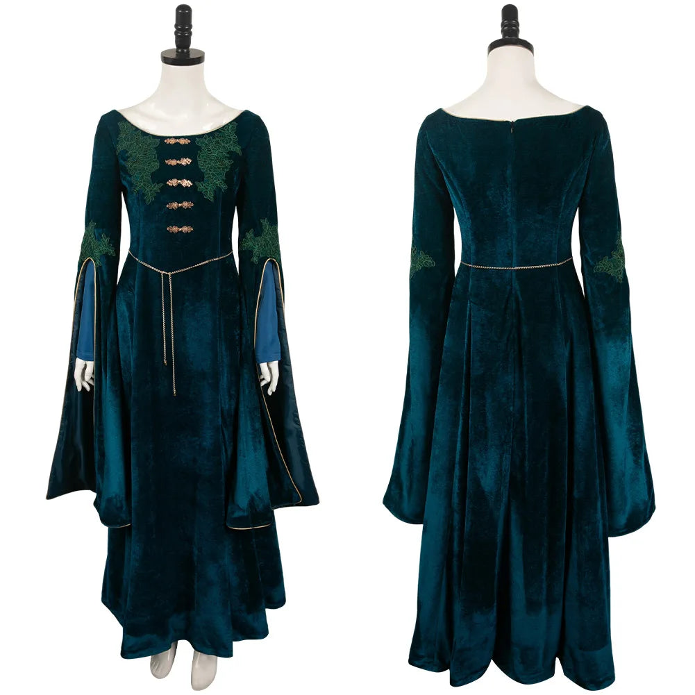 Alicent Medieval Cosplay Dress in Jacquard Cotton with Flowing Sleeves for Halloween