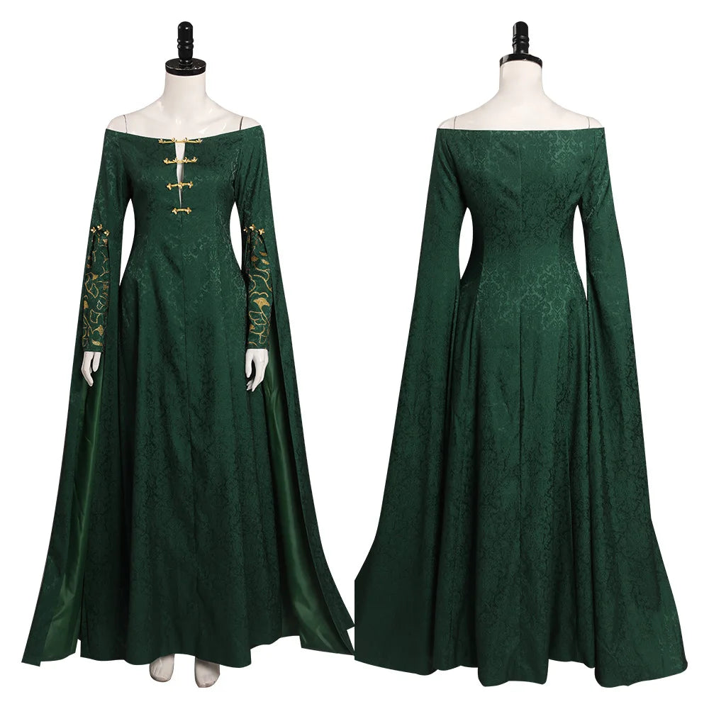 Alicent Medieval Cosplay Dress in Jacquard Cotton with Flowing Sleeves for Halloween