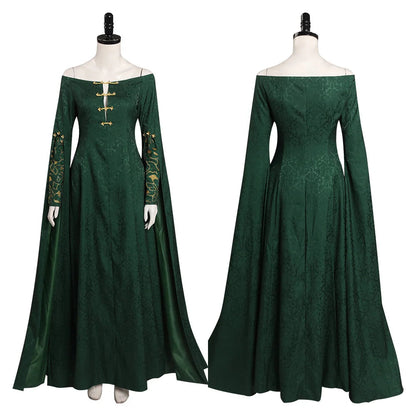 Alicent Medieval Cosplay Dress in Jacquard Cotton with Flowing Sleeves for Halloween