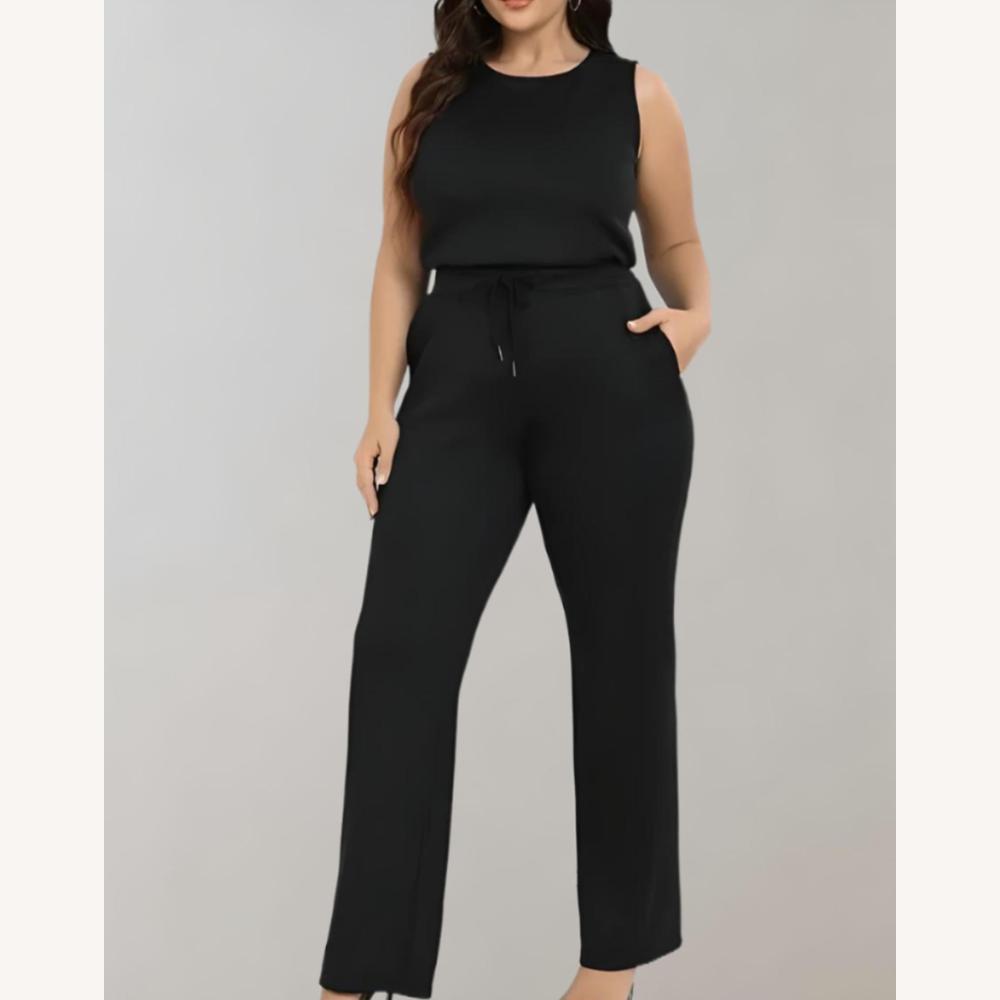Variant image for Ensemble Tailleur Femme Élégant – Débardeur Sans Manches et Pantalon Large Taille Haute en Tissu Doux-18