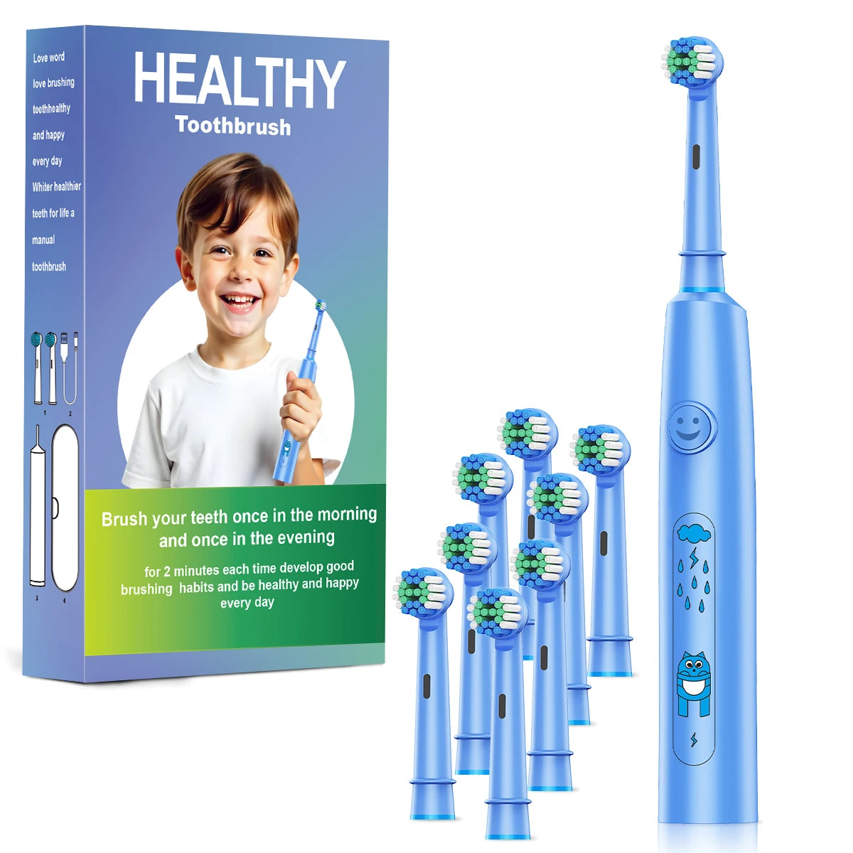 Round Electric Toothbrush with 5 Cleaning Modes and Soft Bristles – USB Rechargeable with 4/8 Replacement Heads