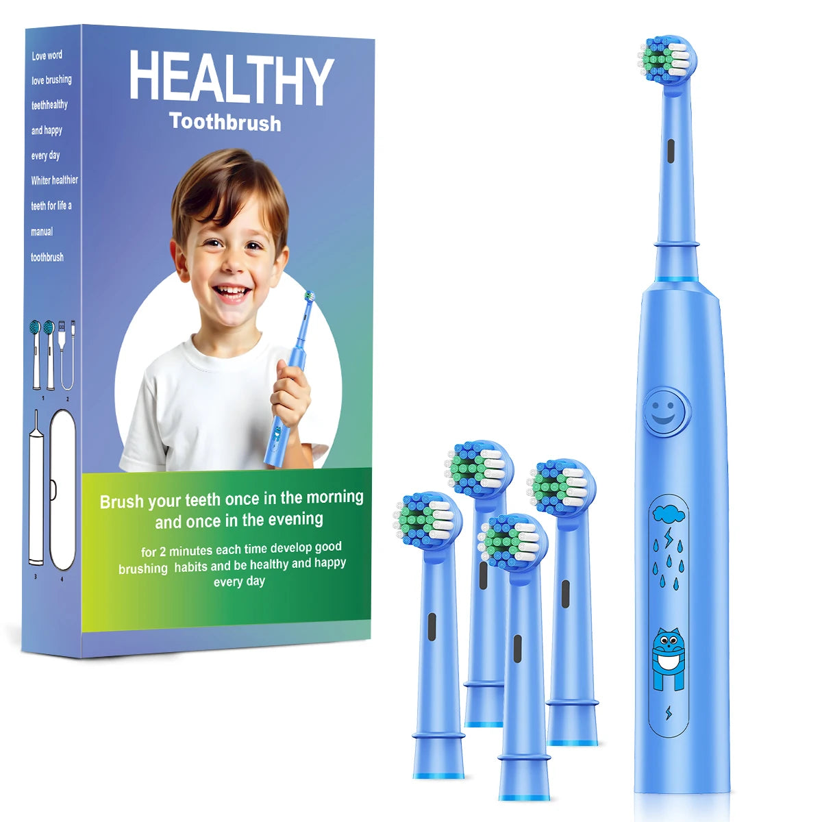Round Electric Toothbrush with 5 Cleaning Modes and Soft Bristles – USB Rechargeable with 4/8 Replacement Heads