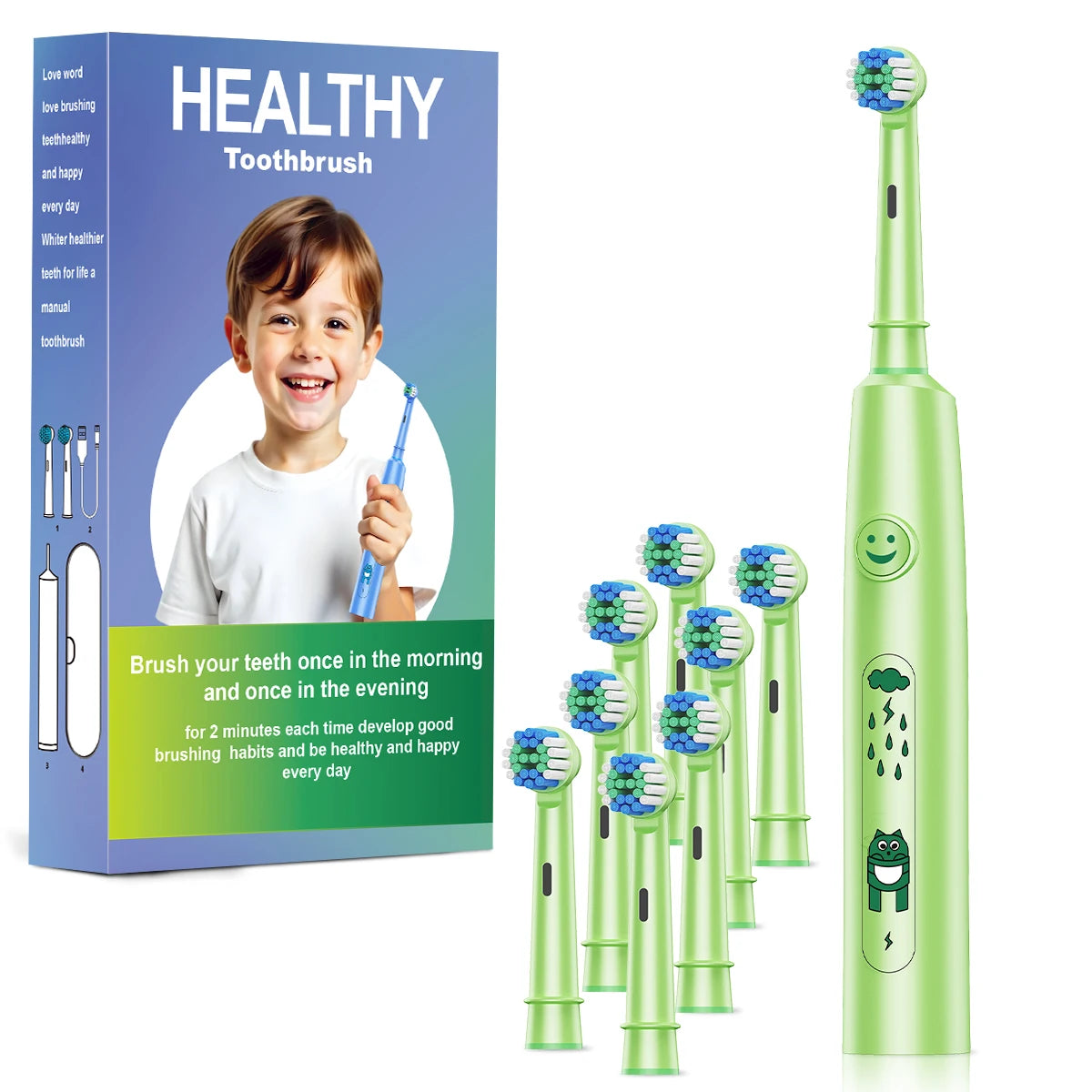 Round Electric Toothbrush with 5 Cleaning Modes and Soft Bristles – USB Rechargeable with 4/8 Replacement Heads
