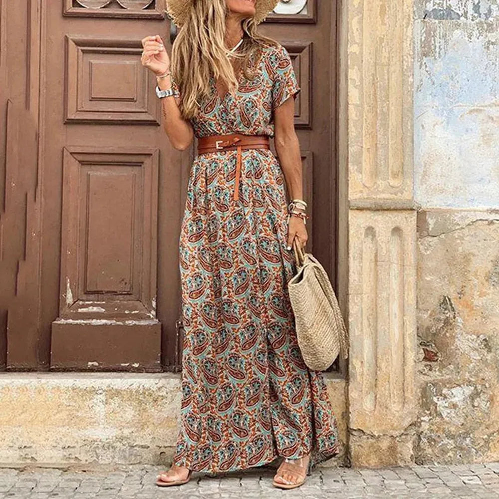 Robe Longue Bohème Été Femme en Coton - Élégante et Confortable, Idéale pour les Occasions Décontractées et Festives