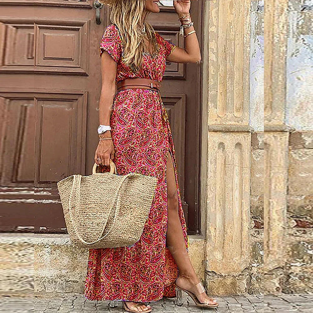 Bohemian Long Summer Dress for Women in Cotton - Elegant and Comfortable, Ideal for Casual and Festive Occasions