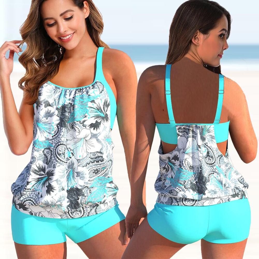 Tankini Femme Moderne Deux-Tons avec Motif Floral et Imprimé Léopard – Maillot de Bain Confortable et Élégant