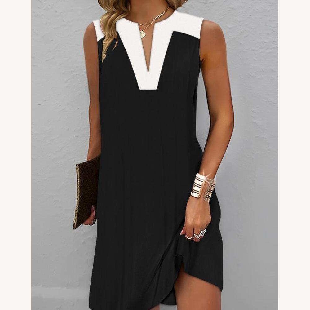 Robe Femme Décontractée Sans Manches à Encolure Échancrée – Élégance et Confort en Coton, Disponible en S à XL