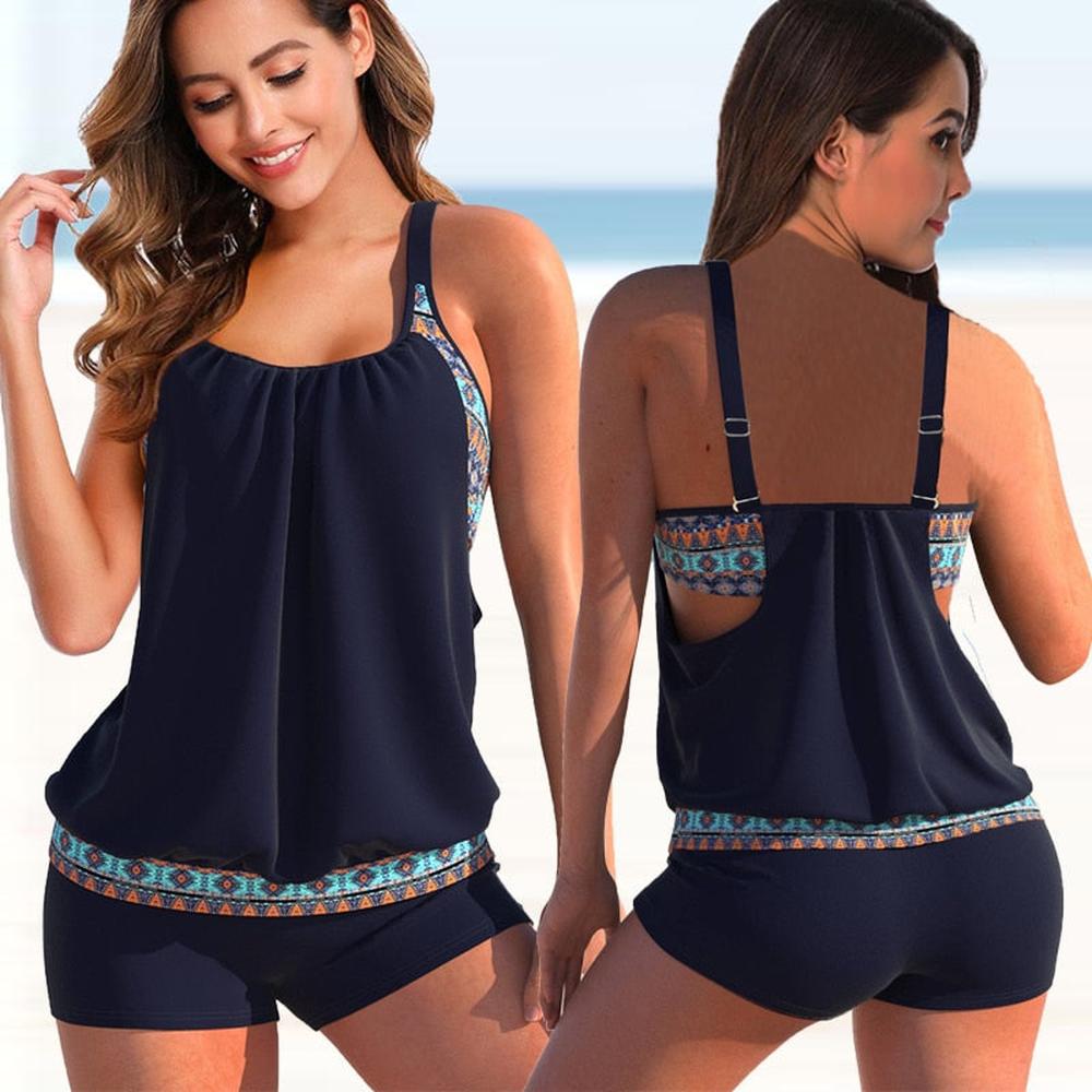 Tankini Femme Moderne Deux-Tons avec Motif Floral et Imprimé Léopard – Maillot de Bain Confortable et Élégant
