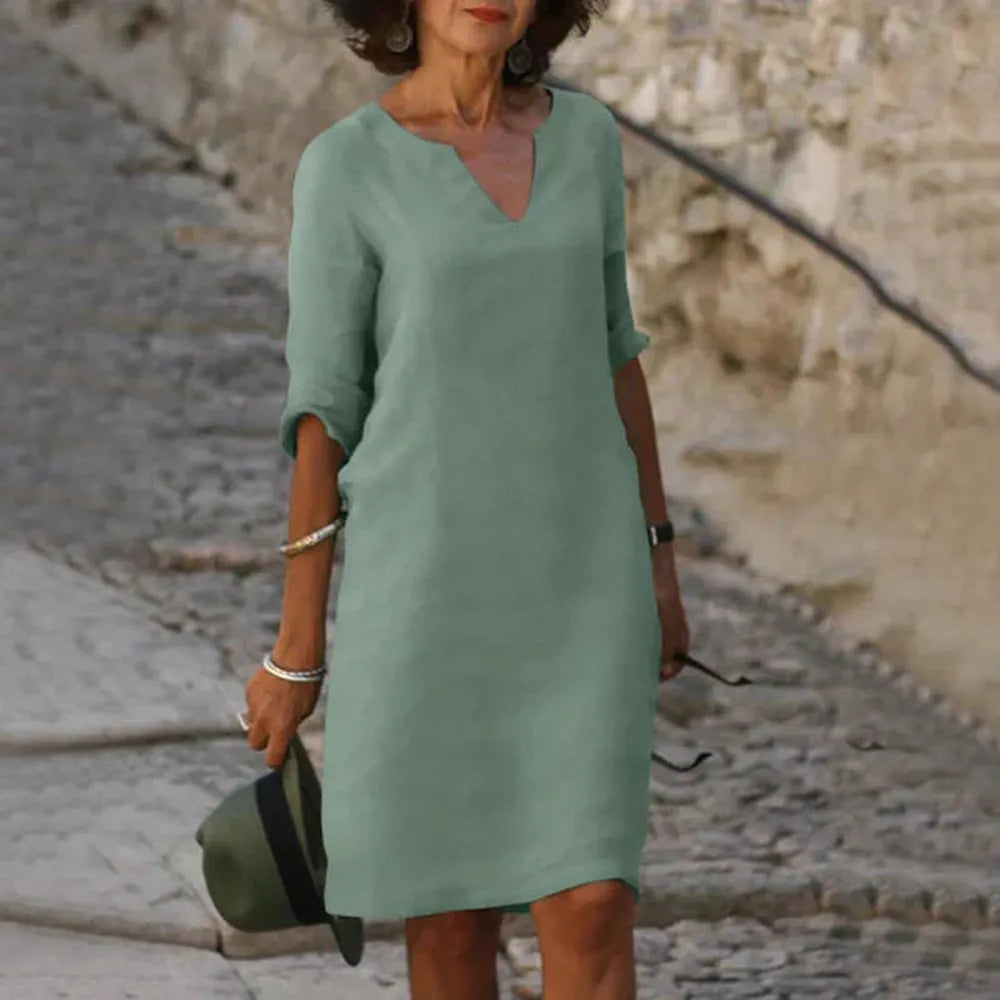 Variant image for Robe Longue Femme à Manches Trois-Quarts Col en V – Chic et Confortable pour Printemps et Été-7
