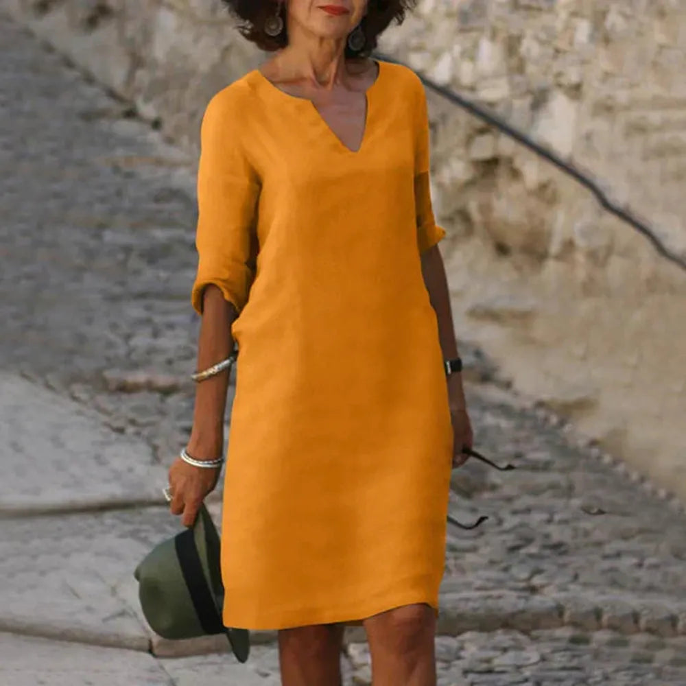 Variant image for Robe Longue Femme à Manches Trois-Quarts Col en V – Chic et Confortable pour Printemps et Été-31