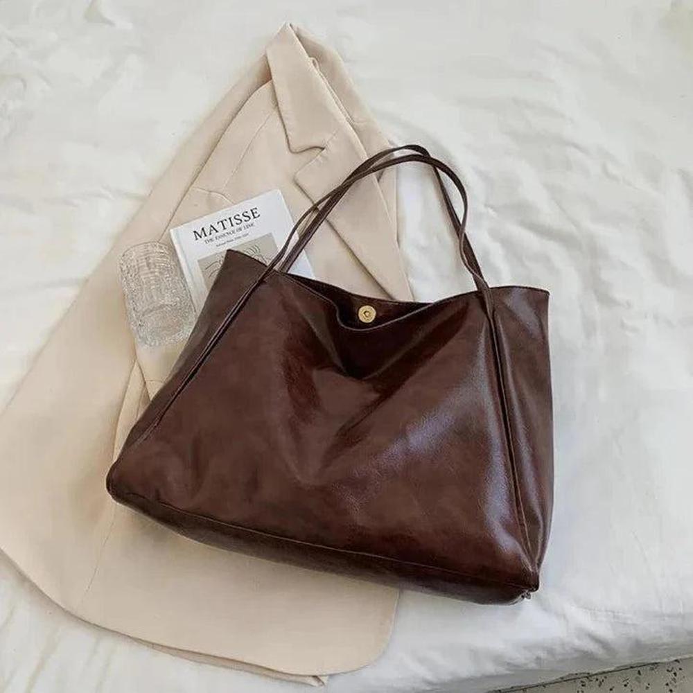 Women's Soft PU Leather Tote Bag – Large Retro Style, Practical and Elegant for Daily Use