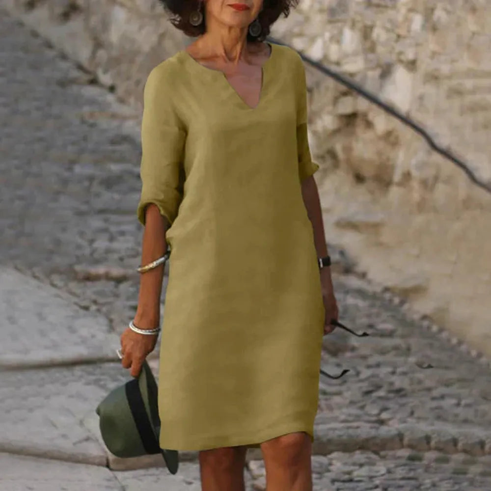 Variant image for Robe Longue Femme à Manches Trois-Quarts Col en V – Chic et Confortable pour Printemps et Été-25