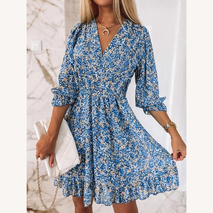 Chic Women's Summer Dress with V-Neck – Comfortable Long Polyester Dress for Summer Days