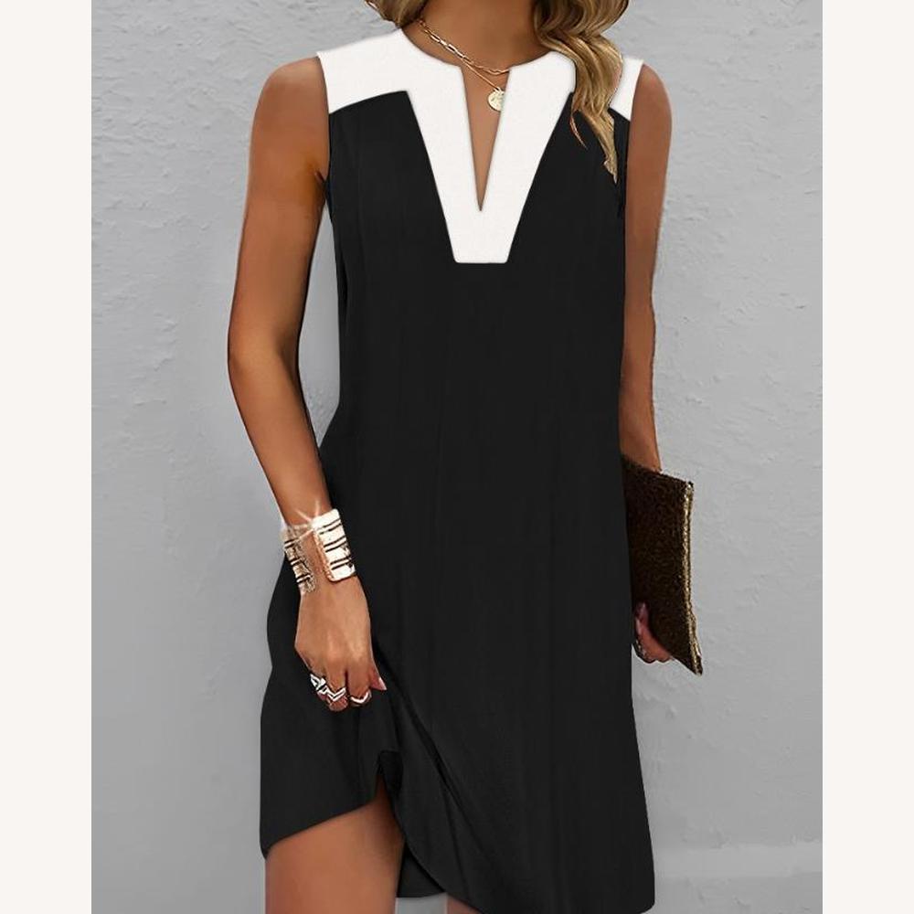 Robe Femme Décontractée Sans Manches à Encolure Échancrée – Élégance et Confort en Coton, Disponible en S à XL