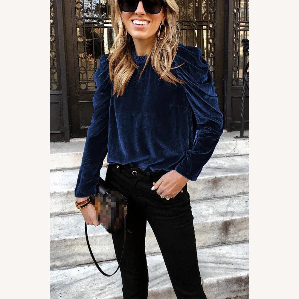 Women's White Velvet Top with Long Sleeves – Elegant and Chic for Autumn-Winter