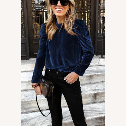 Women's White Velvet Top with Long Sleeves – Elegant and Chic for Autumn-Winter