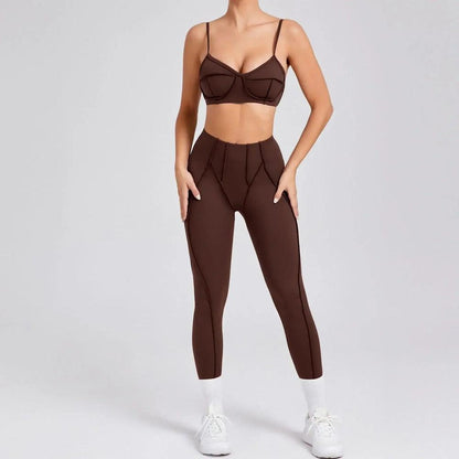 Trendy Women's Sports Set with Structured Sports Bra and High-Waisted Leggings - Comfort and Style