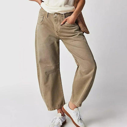 Women's Wide Fluid Cotton Pants – Comfortable Flared and Breathable Fabric, Available in Beige, Brown, White, and Black