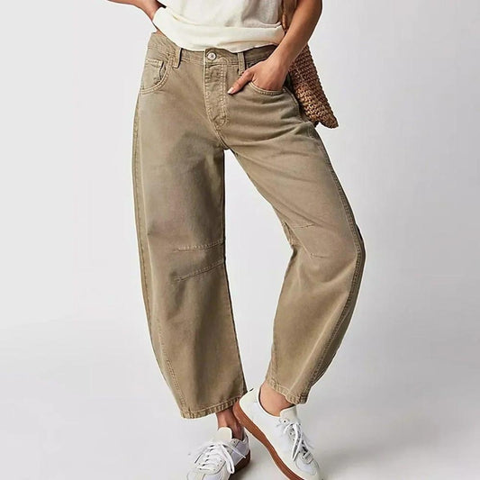 Women's Wide Fluid Cotton Pants – Comfortable Flared and Breathable Fabric, Available in Beige, Brown, White, and Black