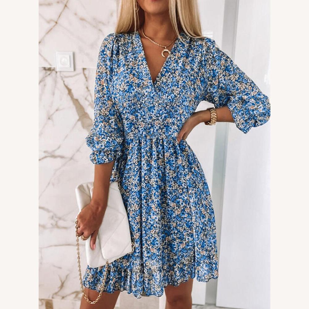 Chic Women's Summer Dress with V-Neck – Comfortable Long Polyester Dress for Summer Days