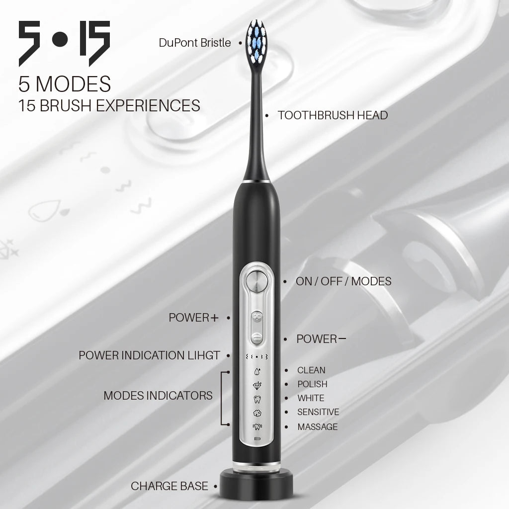 SUBORT S7 Sonic Electric Toothbrush with Smart Timer and IPX7 Waterproof – 5 Modes, Replaceable DuPont Heads