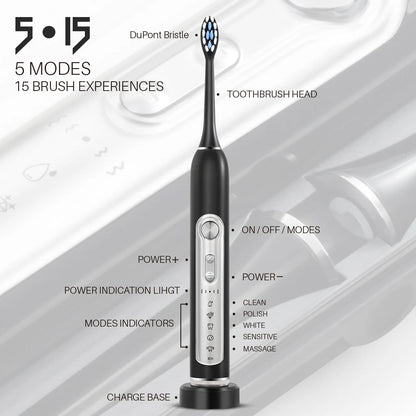 SUBORT S7 Sonic Electric Toothbrush with Smart Timer and IPX7 Waterproof – 5 Modes, Replaceable DuPont Heads
