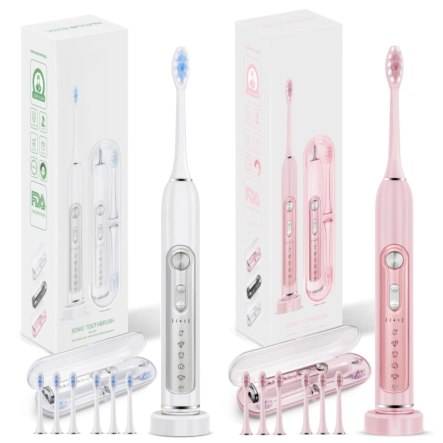 SUBORT S7 Sonic Electric Toothbrush with Smart Timer and IPX7 Waterproof – 5 Modes, Replaceable DuPont Heads