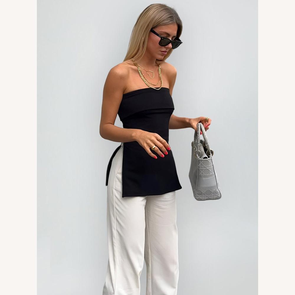 Top Tunique Bustier Élégant Femme avec Détail Noué – Chic et Polyvalent, Longueur Allongée, Confort Optimal
