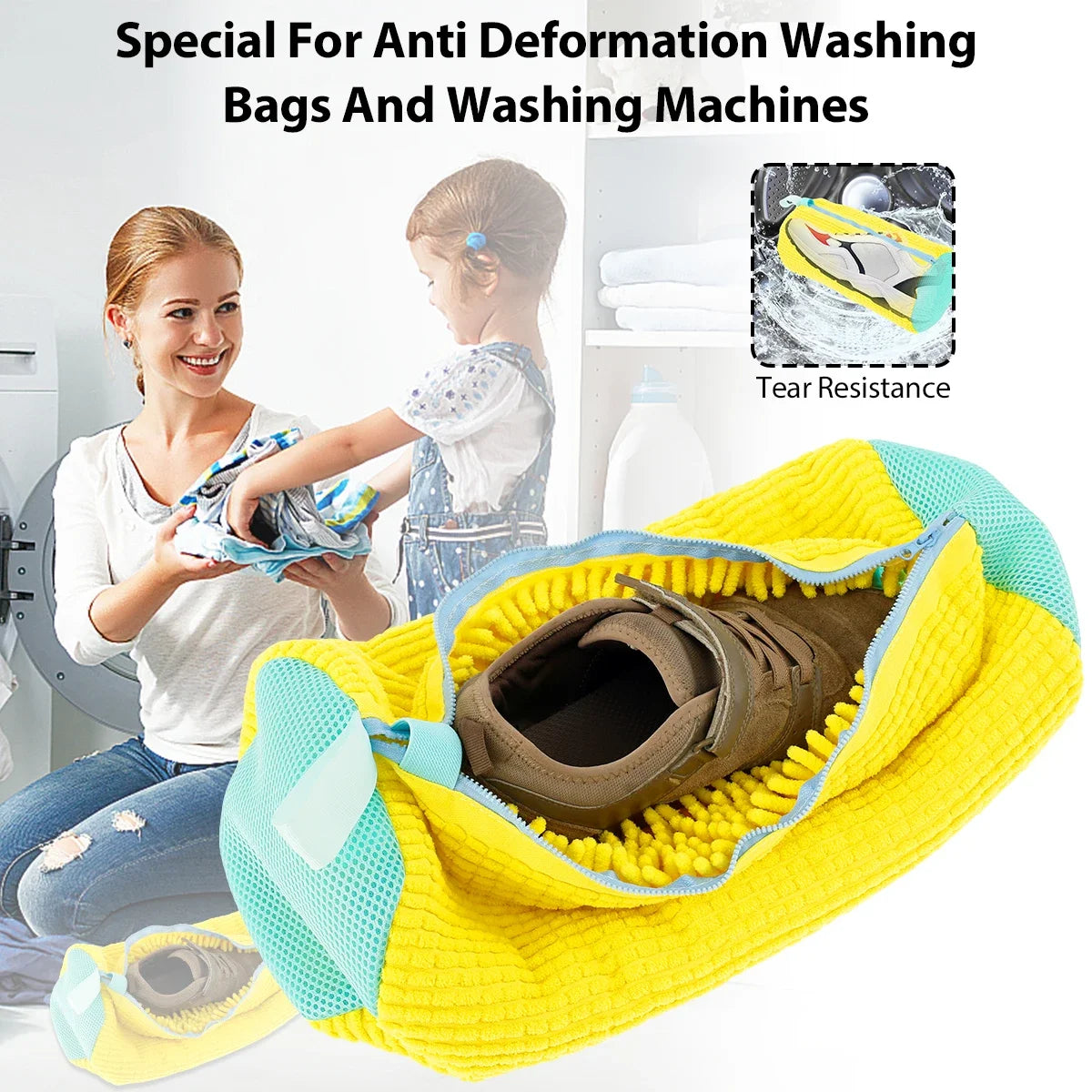 Sac de Lavage pour Chaussures en Nylon Polyester avec Fermeture Éclair – Léger et Durable, Idéal pour Voyage et Entretien