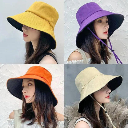 Reversible Women's Bucket Hat in Lightweight Cotton with 12 cm Brim for Sun Protection – Adjustable and Versatile