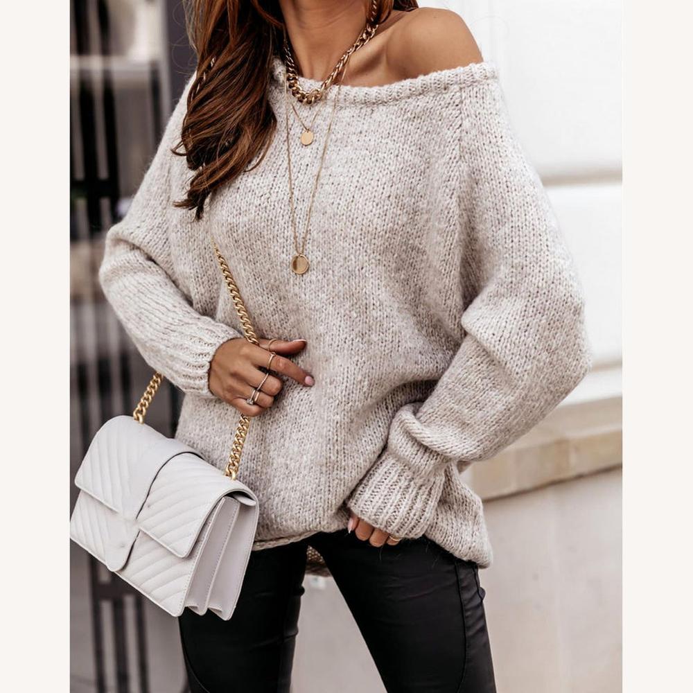 Variant image for Pull Femme en Maille Douce à Épaules Dénudées – Chic et Confortable, Coupe Ample, Tissu Chaud, Taille S à XL-11