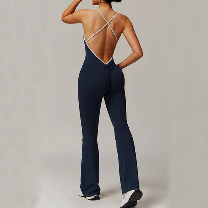 Chic Women's Backless Jumpsuit – Fitted and Breathable Activewear for Sports and Leisure